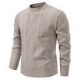 thumbnail image 2 of Rohuuque Mock Neck Sweater for Men Argyle Knitted Sweater Elastic Solid Color Sweater Silm Casual Lightweight Sweater Beige, 2 of 8