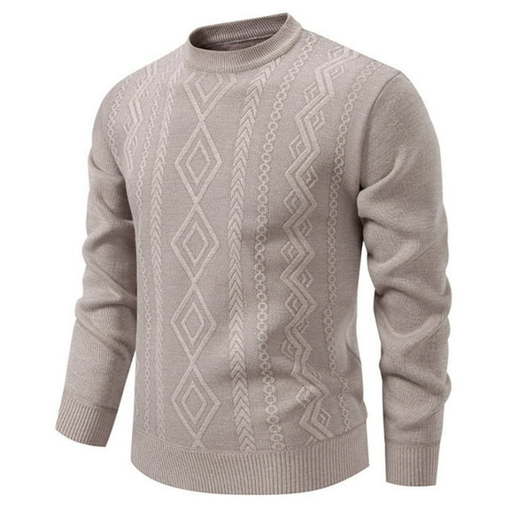 Dolkfu Mens Sweater Beige Casual Cable Knit Sweater Knit Big and Tall Slim Fit Solid Pullovers L