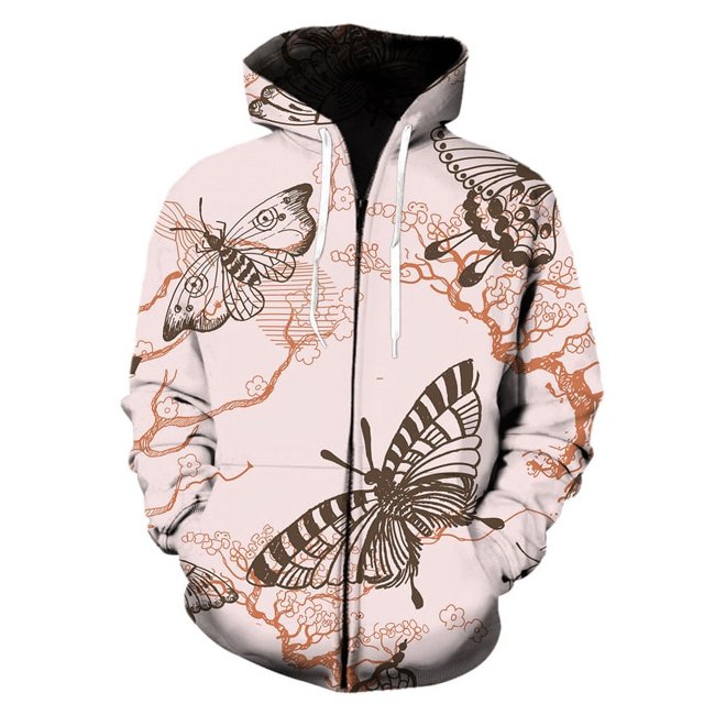 Sudadera con capucha con estampado 3D de mariposas de dibujos animados para hombre y mujer, estilo Harajuku, con cremallera
