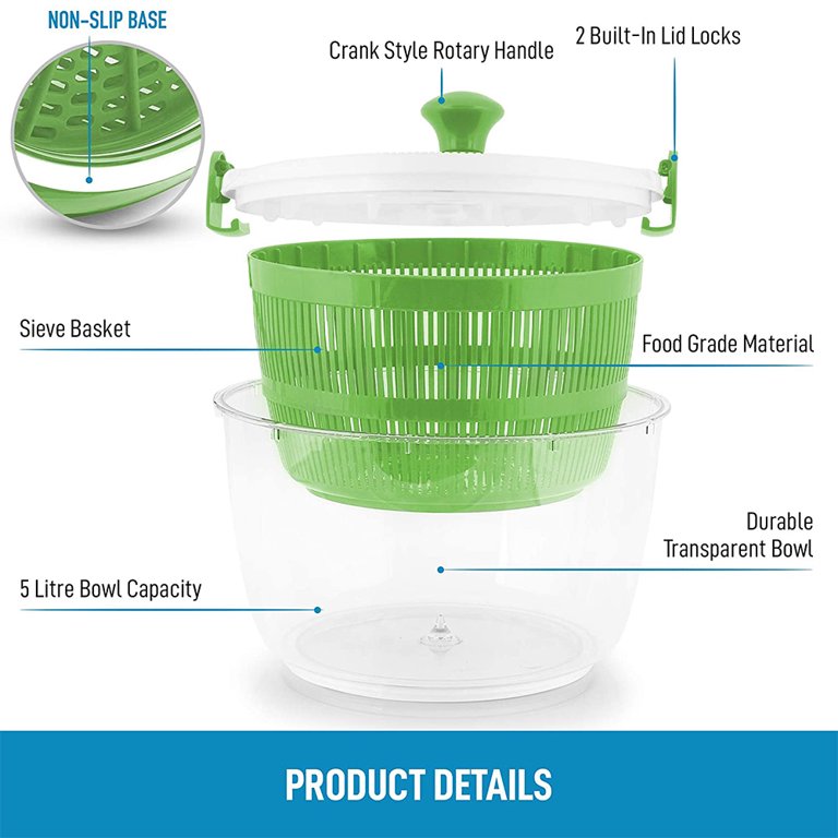 Seenda Salad Spinner with Colander and Bowl, 5L, Dishwasher Safe