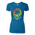 thumbnail image 2 of Tropical Palm Trees Silhouettes with Sunset | Womens Pop Culture Slim Fit Junior Tee, Turquoise, Medium, 2 of 4