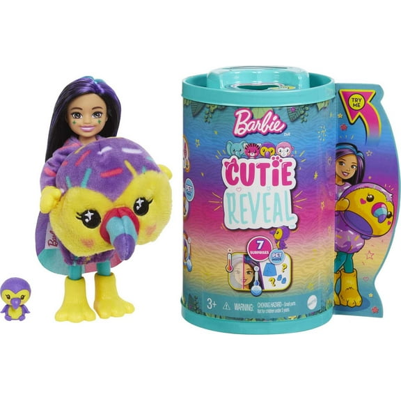 Barbie Cutie Reveal Chelsea Small Doll with Toucan Plush Costume, Mini Pet & Accessories