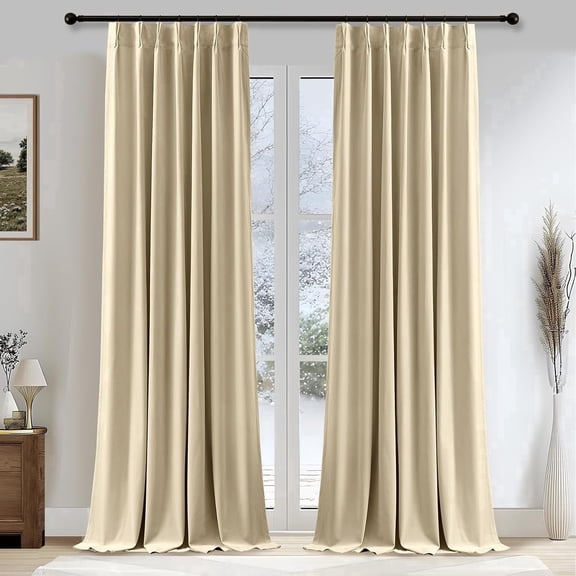 Nalqet 40*108 inch 2 Panels Pinch Pleated Velvet Curtains for Home, Blackout Heat Blocking Window Curtains with Hooks for Bedroom,Living room,Office,Ivory