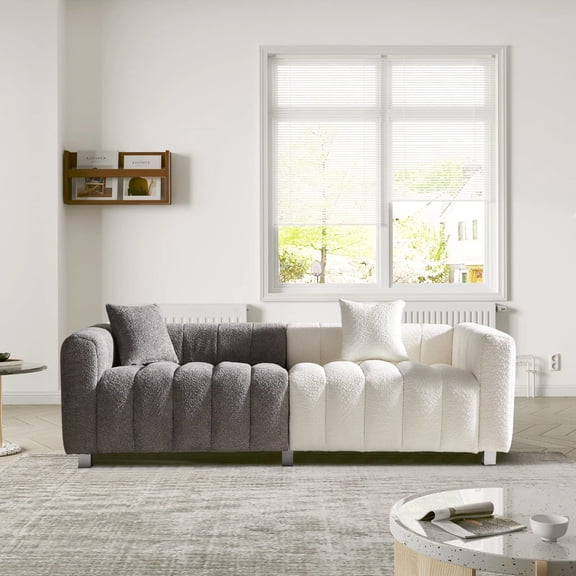84" Teddy Velvet 3-Seater Sofa, Modern Plush Bubble Couch with Deep Seat and 6 Metal Legs, Blue, For Living Room, Bedroom, Office