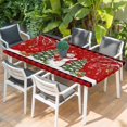 thumbnail image 2 of Red Christmas Table Cloths for 5 Foot Rectangle Tables, Xmas Snowman Tree Snowflakes Birch Branches Patio Waterproof Elastic Fitted Tablecloths, Washable Rectangular Table Cover for Camping, 2 of 8