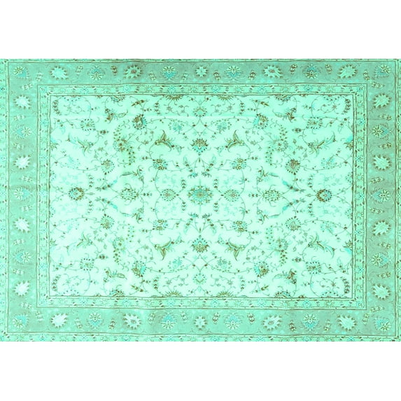 Ahgly Company Machine Washable Indoor Rectangle Persian Turquoise Blue Traditional Area Rugs, 5' x 8'