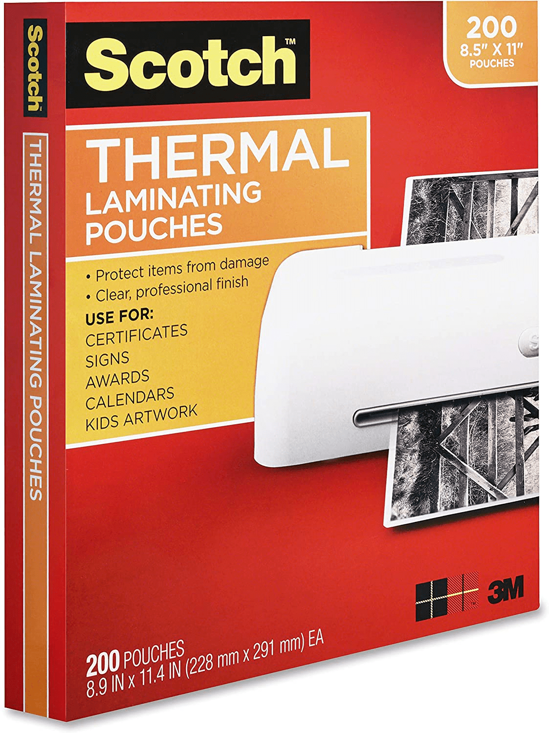 Scotch Thermal Laminating Pouches Letter Size 3 mil 8.5 x 11 inches 200 Sheets 