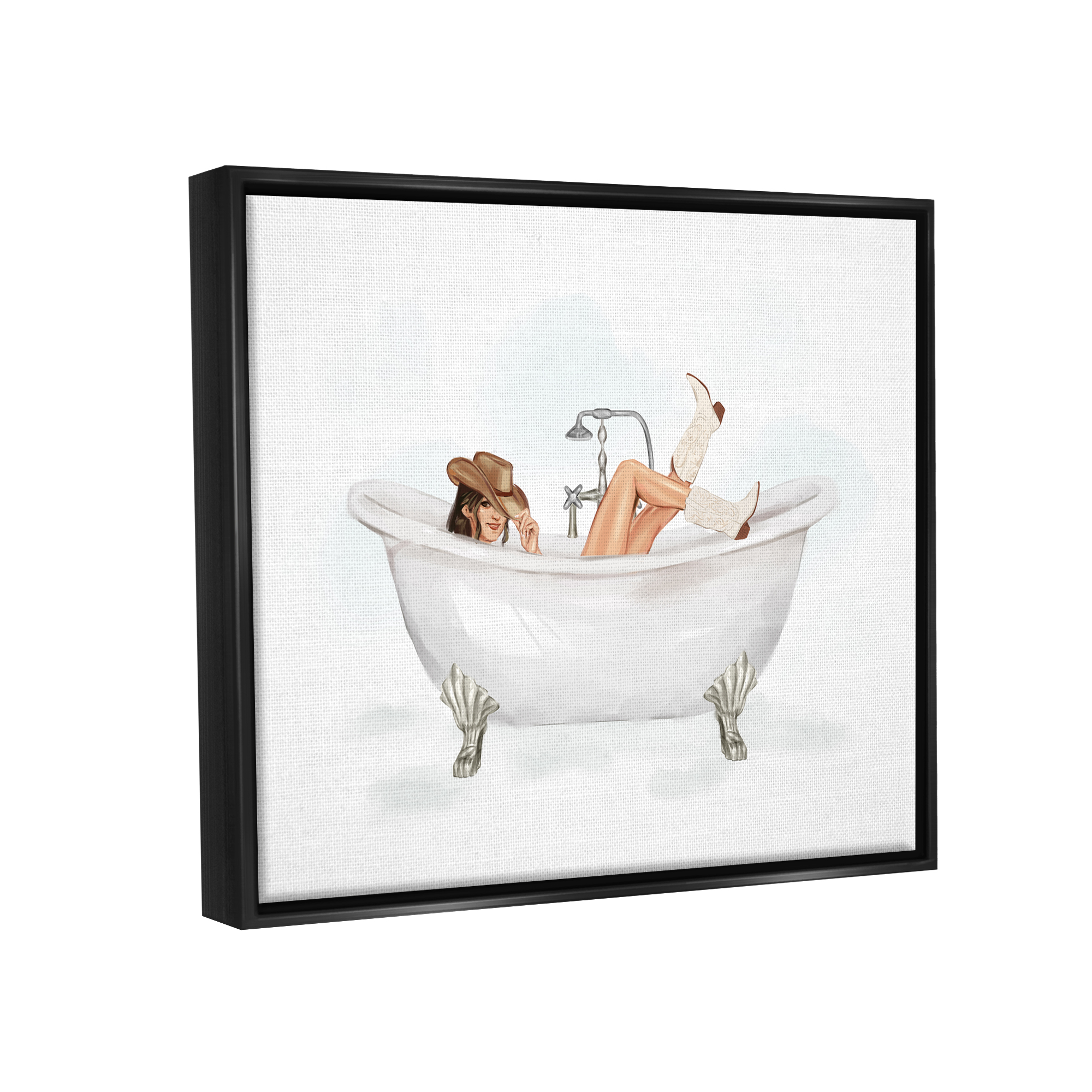 Stupell Industries Cowgirl in Bathtub Typography Painting Black Floater Framed Canvas Art Print Wall Art, 31 x 25