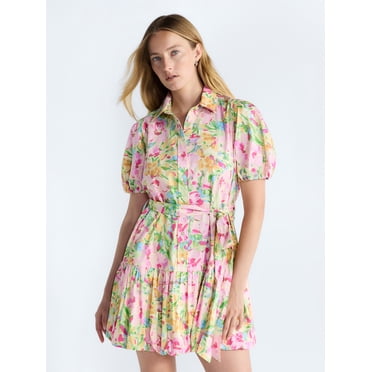 Free Assembly Women's and Women's Plus Cotton Mini Dress with Puff Sleeves, Sizes XS-4X