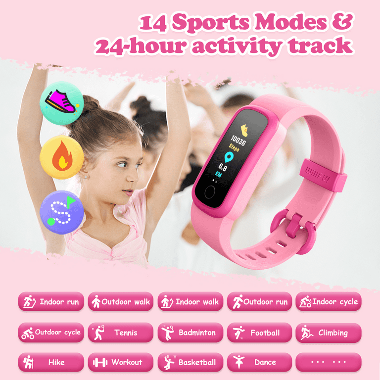 Willful Fitness Tracker IP68 Waterproof Kids Activity Tracker with Heart  Rate Monitor Step/Sleep Tracker Alarm Clocks Smart Watch for Kids Boys  Girls Pink 