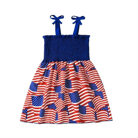 

Fsqjgq Girl Frocks Toddler Girls Sleeveless Independence Day Striped Printed Dress 4Th Of July Kids Suspenders Princess Dresses Dresses 4 5T Cotton Blend Red 120