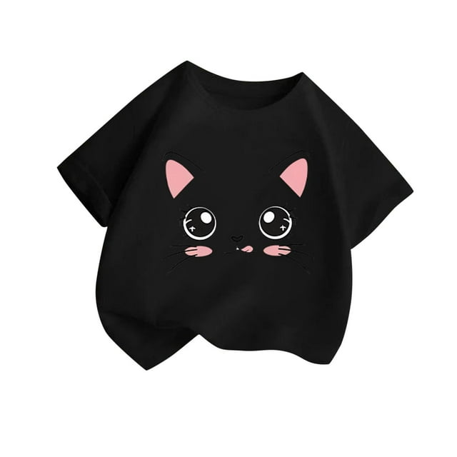 T-shirts pour Filles à Manches Courtes avec Animaux, T-Shirts Graphiques d'Été, T-Shirts à Col Rond, T-Shirts Noirs 8-10 Ans