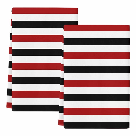 Dish Towels, Red Black Stripes Absorbent Kitchen Towels 2 PCS, White Classic Striped Microfiber Hand Towels Dish Cloths Tea Towels for Home Bathroom Cleaning Drying,18X28-Inch,
