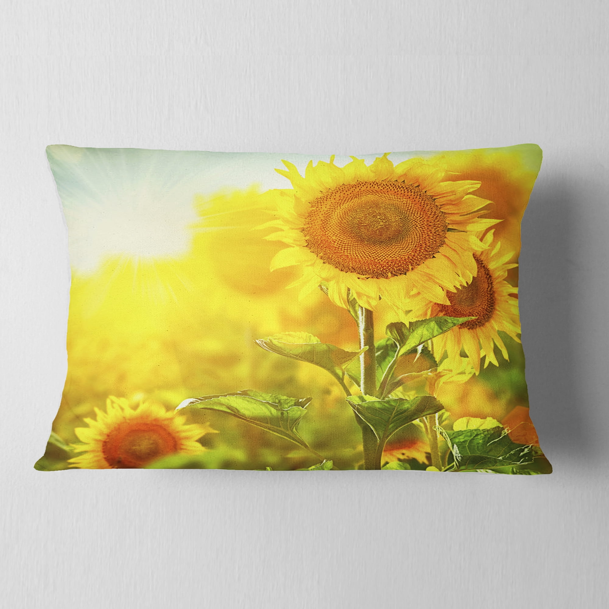 Designart Bright Sunflowers Blooming on Field - Animal Throw Pillow - 12x20