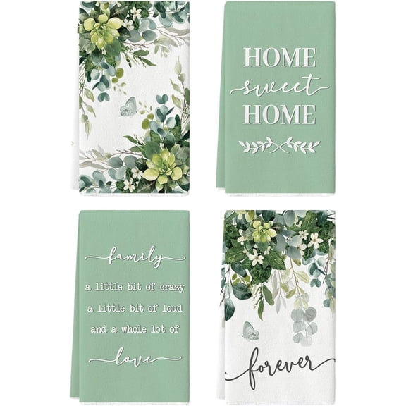Eucalyptus Plants Motto Spring Kitchen Towels Dish Towels, 18x26 Inch Farmhouse Summer Plants Decoration Hand Towels Set of 4