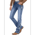 thumbnail image 3 of Women's Floral Embroidery Mid Waist High Stretch Bootcut Jeans with Pockets Blue L, 3 of 10