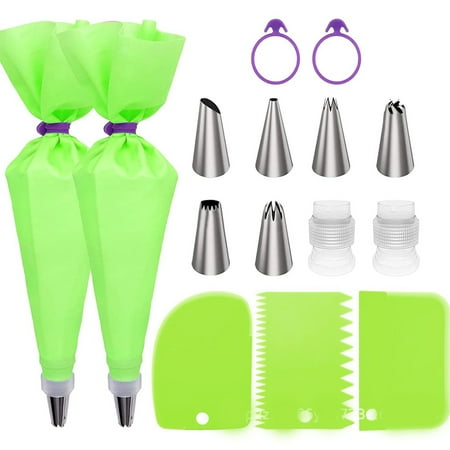 

15PCS Piping Bags and Tips Set Icing Piping Kit with Reusable and Disposable Bags and Tips Couplers Icing Bags Ties Cupcake Icing Piping Kit Baking Supplies