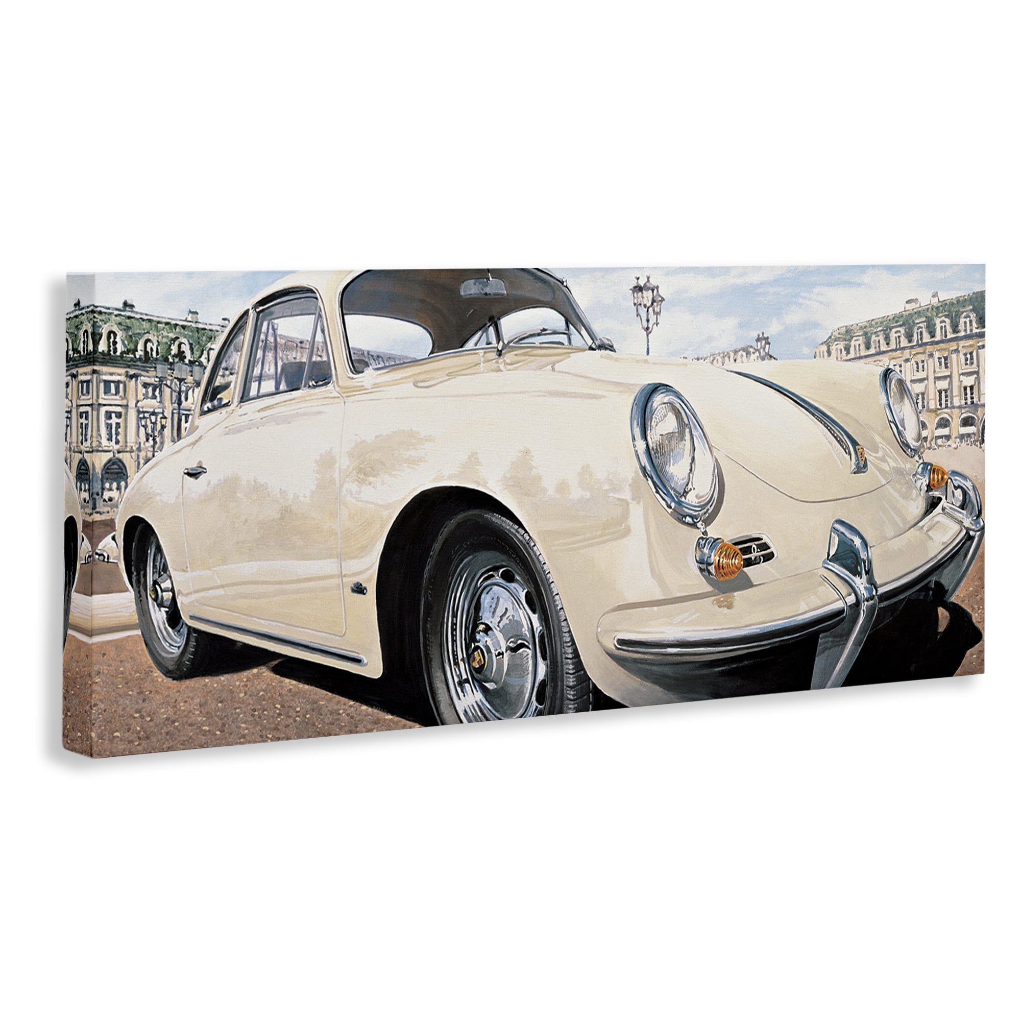 Stupell Industries Vintage Ivory Car Transportation Painting Wrapped Canvas Art Print Wall Art, 48 x 20