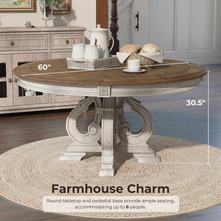 Furniture of America Clyde Rustic Wood Round Dining Table in