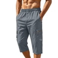 thumbnail image 2 of WIZUTIZ Men's Summer Cargo Capris Solid Color Drawstring Elastic Waist Pocket Workwear Cropped Pants Lightweight Polyester Breathable for Outdoor Hiking Daily Wear Mens Fashion, 2 of 8