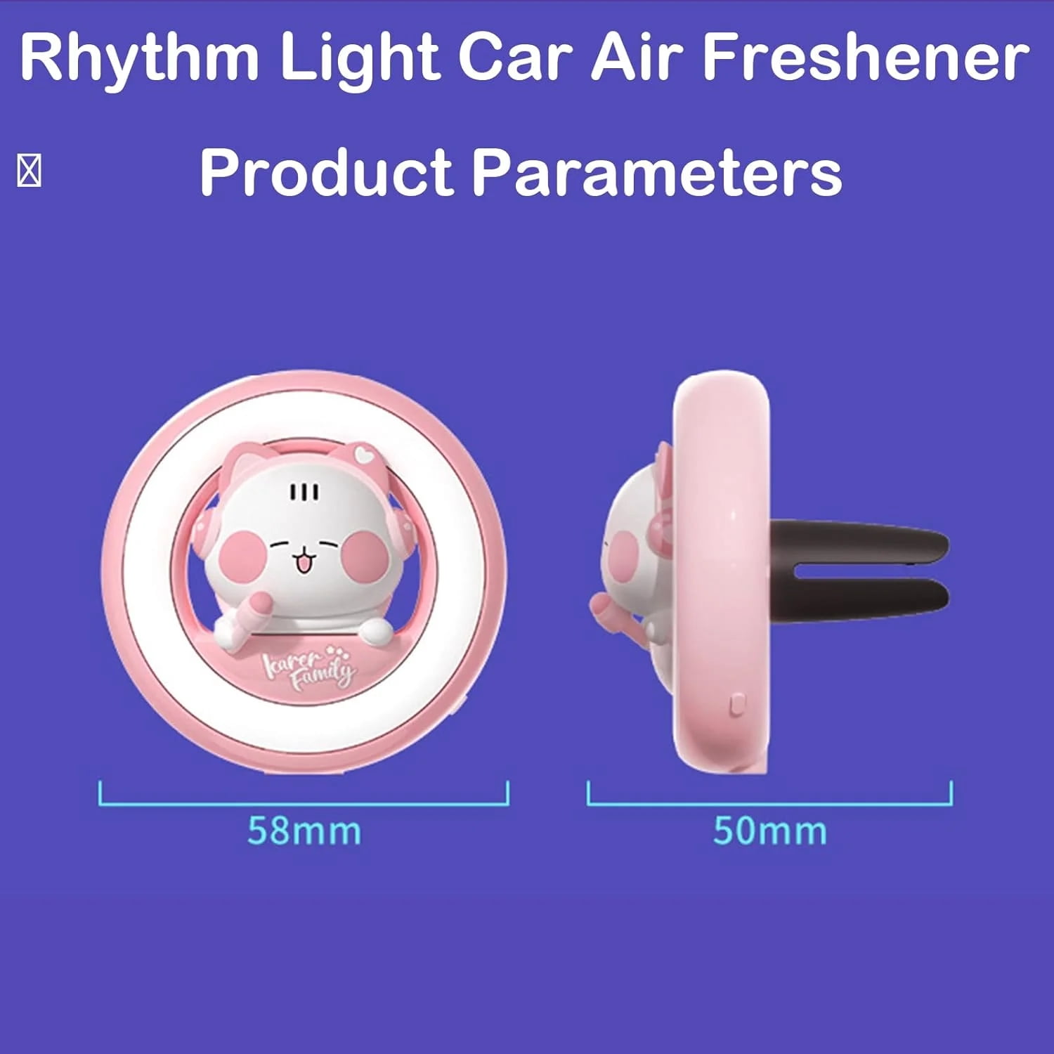 Car Air Freshener Vent Clip with 3 Scented Tablets - Cartoon Design with Colorful LED Lights, Car Interior Decor - For Car Owners, Daily Commuters, Travelers
