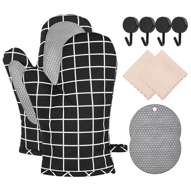 Oven Mitts and Pot Holders Set, 500F High Heat Resistant Oven Mitts with NonSlip Silicone
