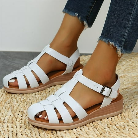 

NECHOLOGY Wrap around Sandals for Women Ladies Fashion Solid Leather Strap Sandals for Women Heels And Platform White 7
