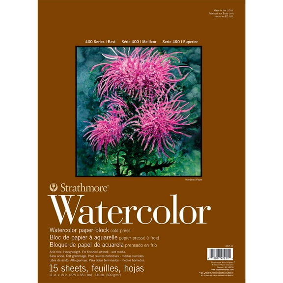 Strathmore 400 Series Watercolor Block, Cold Press, 11"x15" Bound (4 sides), 15 Sheets/Block 11x15