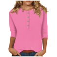 thumbnail image 2 of Kagetolytai Womens Tops Women Cute Print Tees Blouses Casual Plus Size Basic Tops Pullover For 3/4 Sleeve Shirts Summer Tops for Women 2024 Pink 3X, 2 of 6