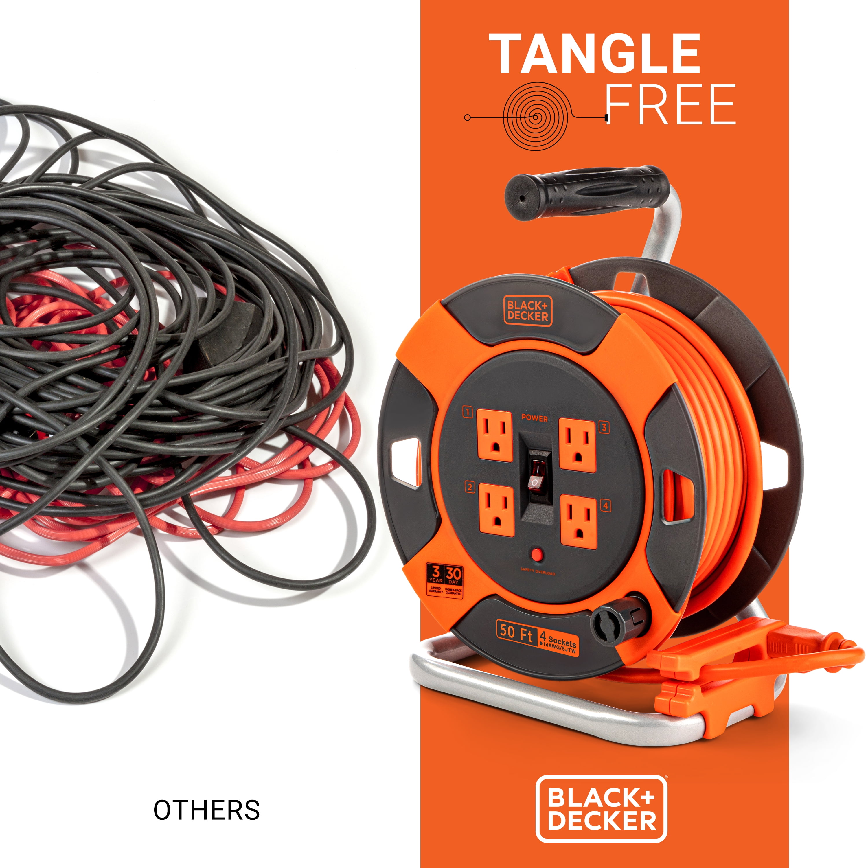 BLACK+DECKER Retractable Extension Cord, 50 ft with 4 Outlets