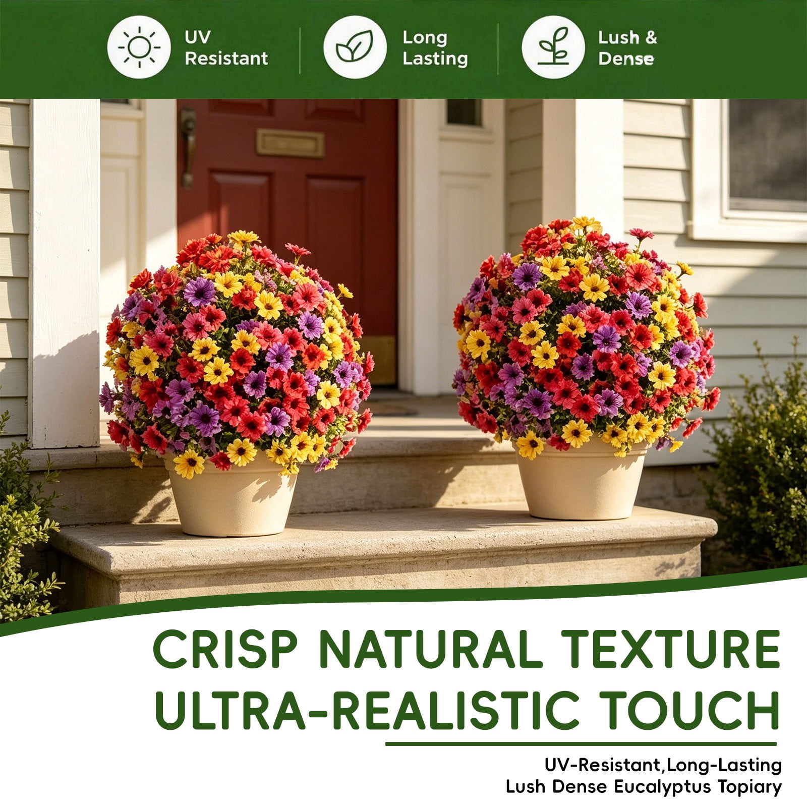 Realistic Artificial Flowers for Outdoors with Ground Stakes – UV Resistant Faux Flowers, Artificial Outdoor Flowers for Garden, Porch, and Yard Decor, Mixed Colors
