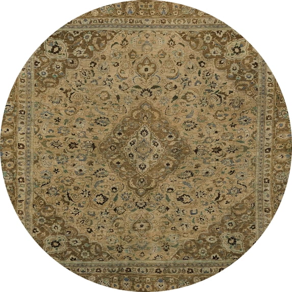 Ahgly Company Indoor Round Abstract Reddish Brown Abstract Area Rugs, 3' Round