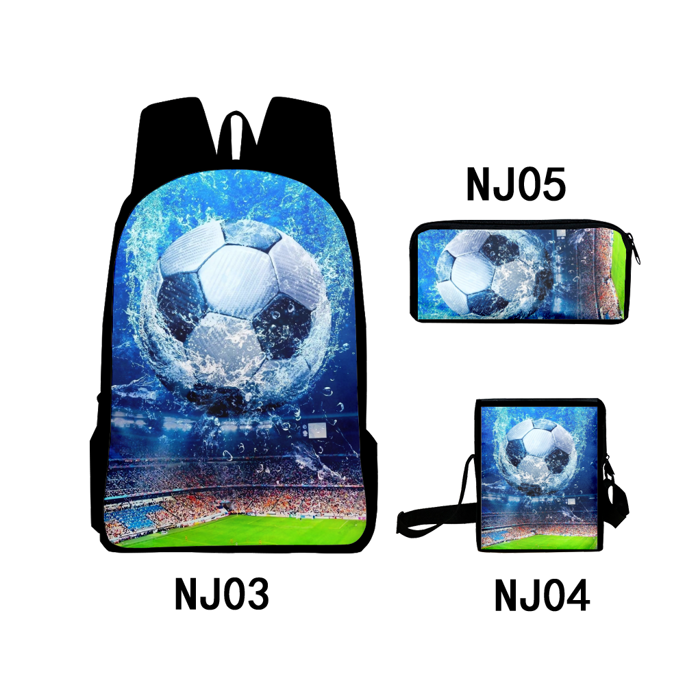 Fnyko Backpack 3PCS Set Soccer Backpack 3D Printing Travel Schoolbags