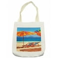thumbnail image 1 of Seaside Tote Bag, Deck Chairs Overlooking Tropical Sea of Thailand Beach Exotic Holiday Picture, Cloth Linen Reusable Bag for Shopping Books Beach and More, 16.5" X 14", Cream, by Ambesonne, 1 of 2