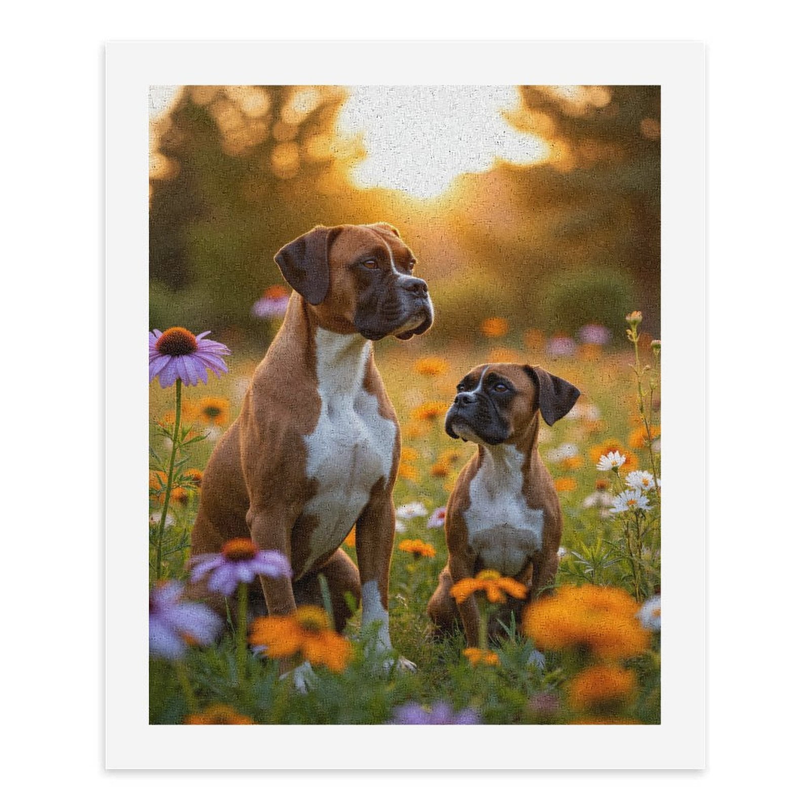 Paint By Numbers Kit for Adults Beginner - DIY Boxer Dogs In Flower Field Sunset Canvas Painting Kits for Adults, Frameless Paint By Number for Adults for Home Wall Decor 16x20 Inch