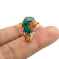 thumbnail image 4 of Natural Oyster Copper Turquoise Coffin Ring, 18K Gold Plated Solid 925 Sterling Silver Jewelry, Wedding Birthday Anniversary Unisex Ring (Oyster Copper Turquoise-yellow gold, Size 7), 4 of 5