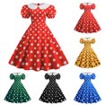 thumbnail image 2 of Quixlent Women Party Dress Vinatge Big Hem Contrast Color Dot Print High Waist Back Zipper Short Bubble Sleeve Doll Collar 50s 60s Prom Wedding Princess Dress, 2 of 8