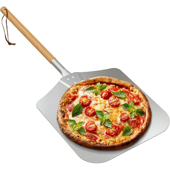 12 x 14 Inch Metal Pizza Peel with Wooden Handle, Perfect for Indoor and Outdoor Grill Oven Use, Also Great for Baking Bread and Pies, 28 Inch Length