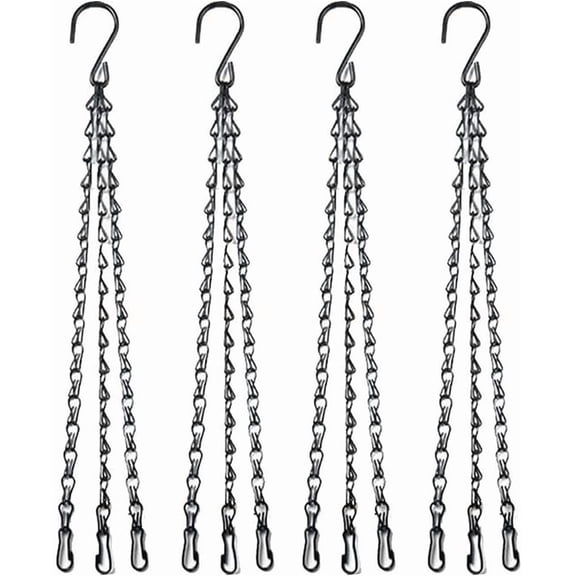 4pcs 16/20/24 inch Black Hanging Basket Chain with Hooks Flower Plant Pot Replacement Chain Hanger for Bird Feeders,Planters,Lanterns and Ornaments