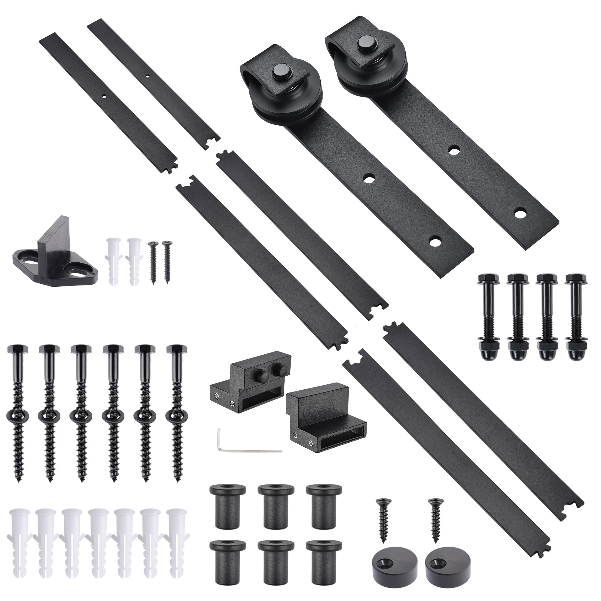 Aquaterior 8ft Sliding Barn Door Hardware Kit Single Door Hang Black Finsih 6x Tracks Count per Pack