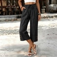 thumbnail image 7 of Capris for Women with Pockets Petite Pants Drawstring Casual Pull on Palazzo Trousers with Pockets Loose High Waisted Wide Leg Lounge Pants Dark Gray XL, 7 of 7