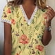 thumbnail image 2 of Camisa con estampado floral para mujer, manga corta, cuello en V, ribete de encaje, elegante camisa para mujer para el trabajo diario, citas, amarillo S, 2 of 6