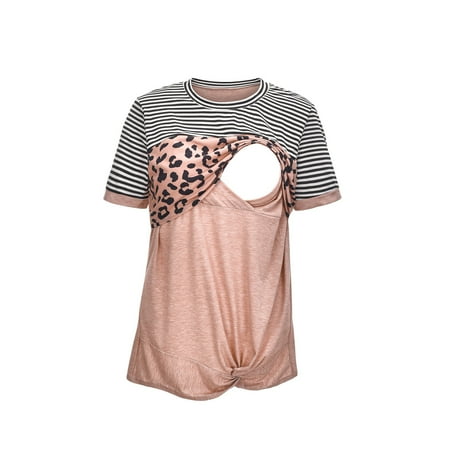 

Wolfast Promotion Women Maternity Pocket Layered Nursing Tops for Breastfeeding Leopard Stripe Top