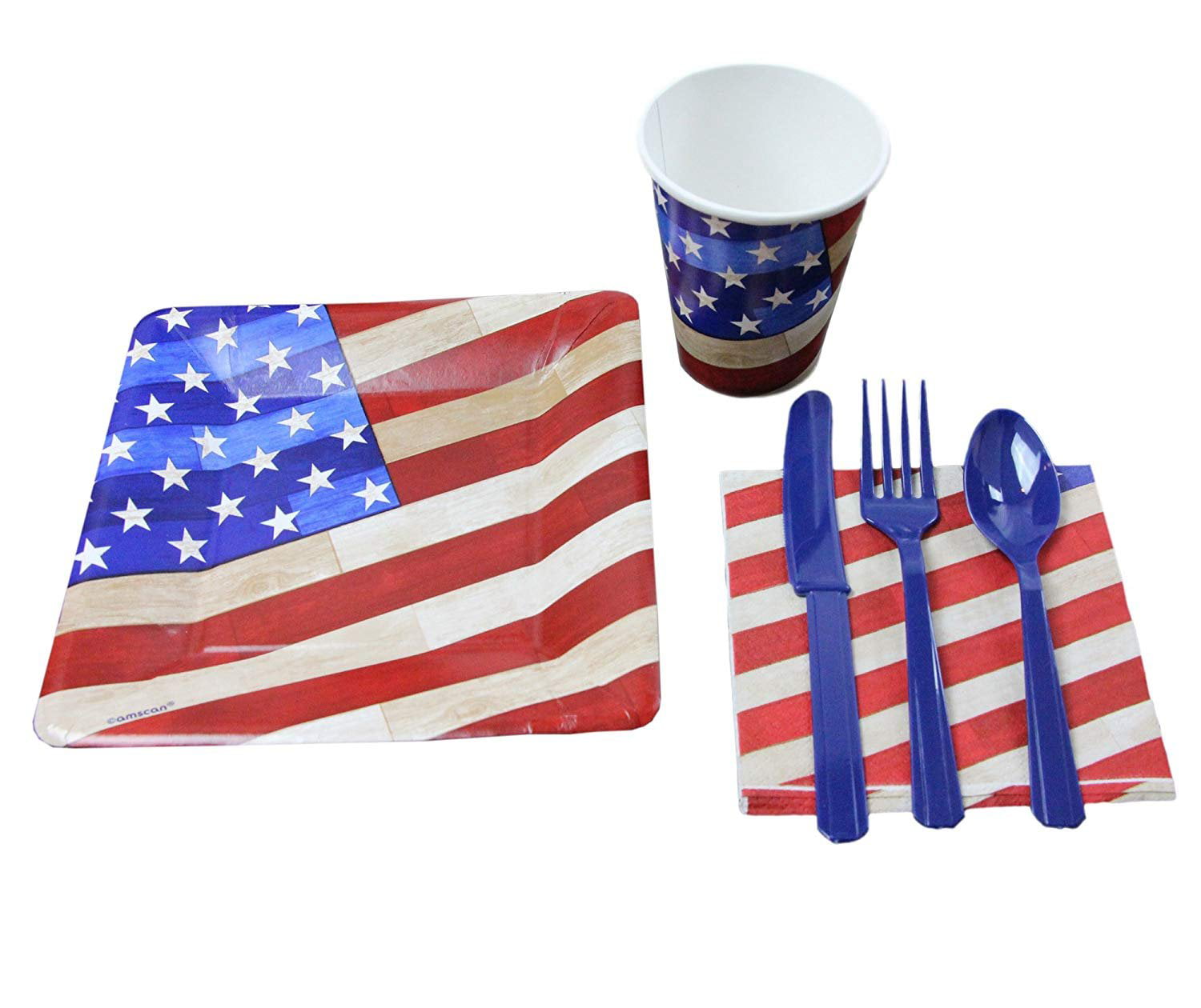Party Pack 4th of July Seats 18 Plates & Cutlery Old Glory 4th of July Decorations American Flag Cups Napkins Patriotic Party Supplies
