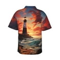 thumbnail image 3 of Men's Casual Short Sleeve Button Down Hawaiian Shirts,Lighthouse at Sunset Shirts Regular Fit Beach Summer Shirts with Front Pocket,XL, 3 of 7