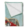 thumbnail image 2 of Pin up Girl Soft Flannel Fleece Throw Blanket, Short Dutch Haircut Style Brunette Lady Standing in Front of a Brand New Car, Cozy Plush for Indoor and Outdoor Use, 50" x 70", Multicolor, by Ambesonne, 2 of 5