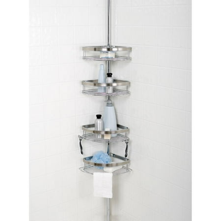Zenith Products 4-Tier Premium Dual-Tone Tub and Shower Pole Caddy, Chrome/Nickel