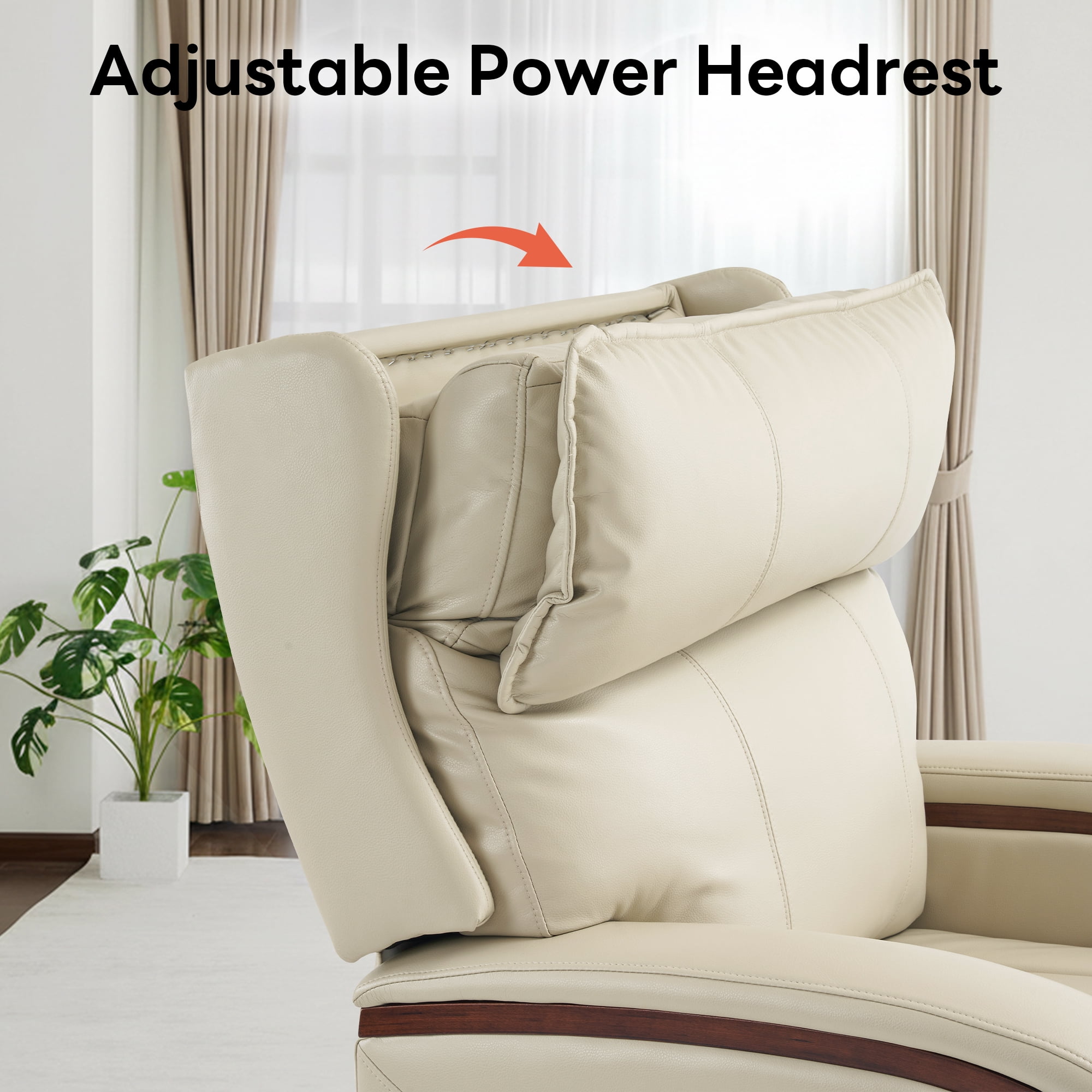 MCombo Power Lift Recliner Chair with Massage and Heat, Adjustable Headrest for Elderly, Solid Wood Armrest, Faux Leather, Cream White