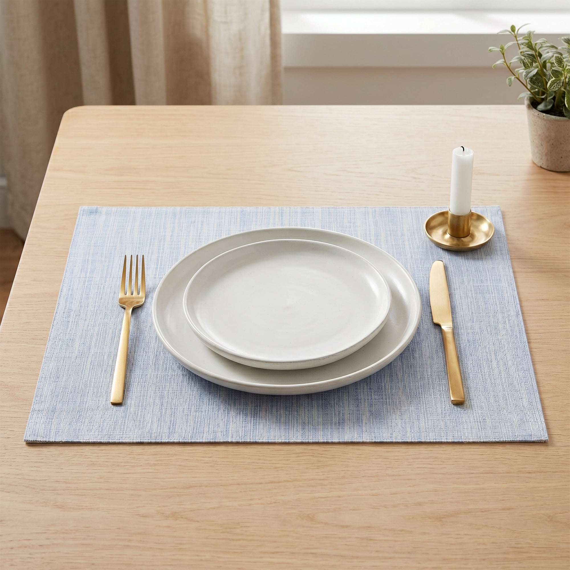 Unique Bargains 4Pcs Rustic Cotton Linen Blend Placemats Light Blue 15.7x11.8inch