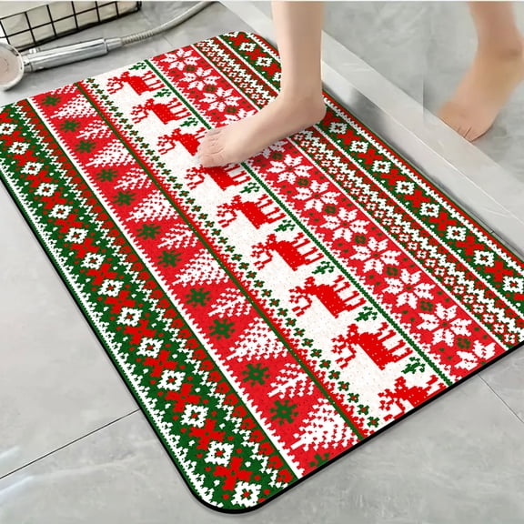1pc Christmas themed Knit Bathroom Rug Bathroom Decor and Accessories- Durable,Anti Slip,And Quick Drying,Suitable For Indoor/outdoor Use - Perfect For Bathrooms,Bedrooms,Kitchens